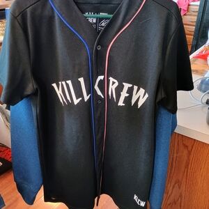 Kill Crew Black Baseball Jersey with Blue and Pink Piping